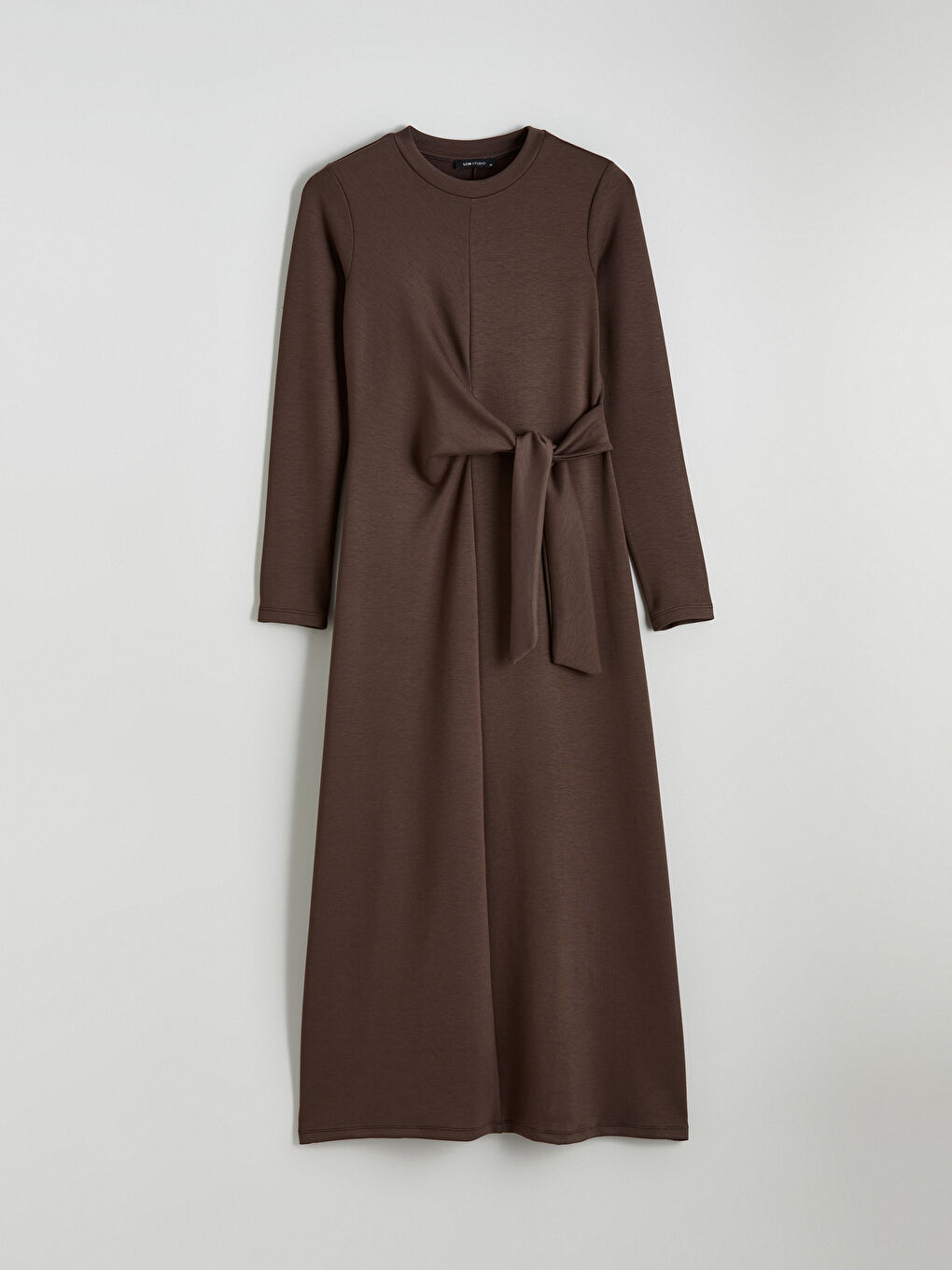 Kahverengi Bisiklet Yaka Beli Bağlamalı Elbise-4