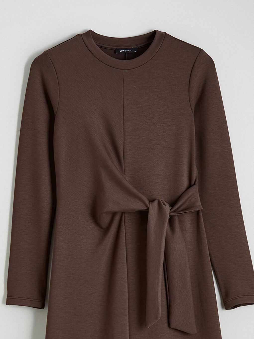 Kahverengi Bisiklet Yaka Beli Bağlamalı Elbise-5