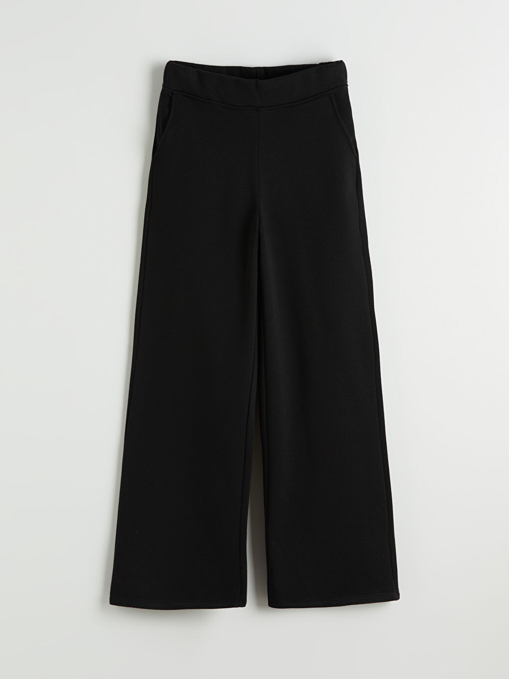 Siyah Beli Lastikli Geniş Paça Kadın Kalın Eşofman Altı