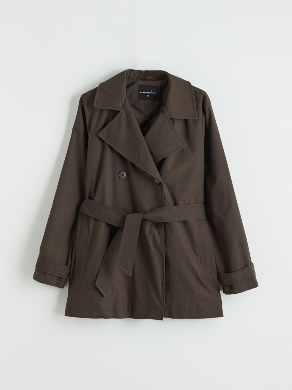 Kahverengi Kruvaze Yaka Kadın Trençkot	