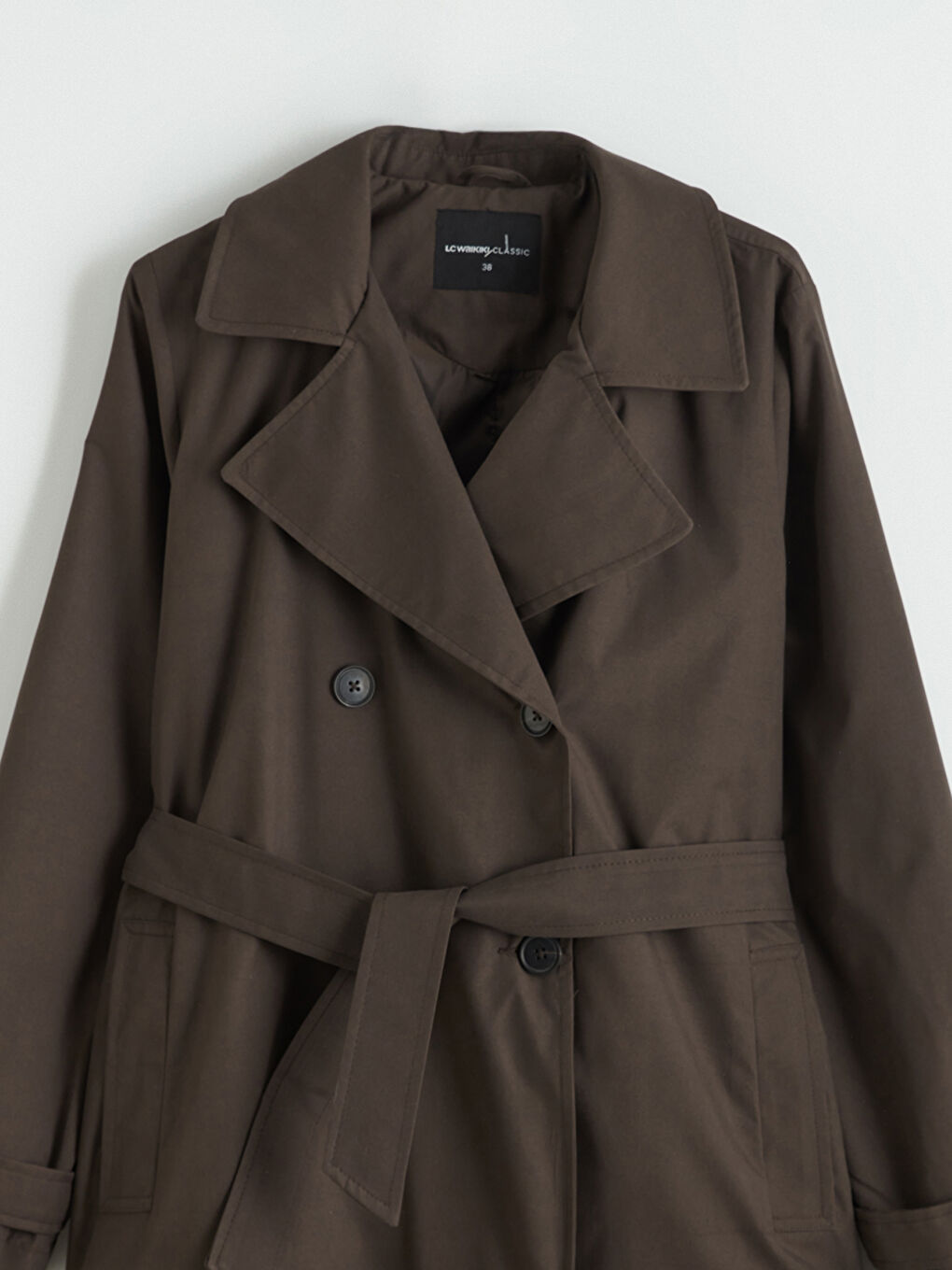 Kahverengi Kruvaze Yaka Kadın Trençkot	-1