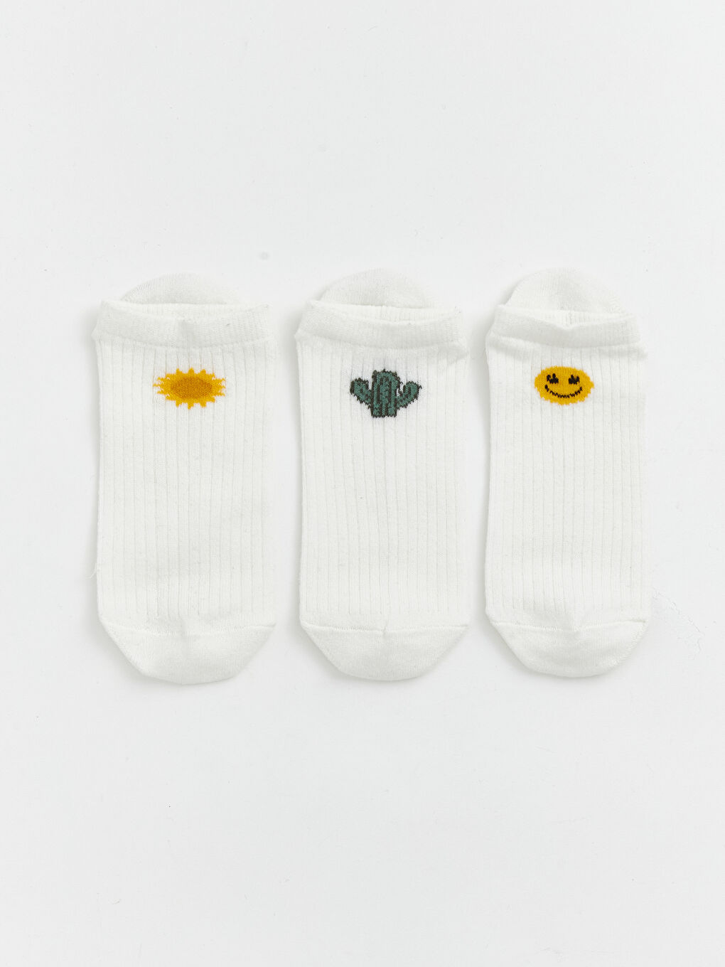 Ekru Desenli Kadın Patik Çorap 3'lü