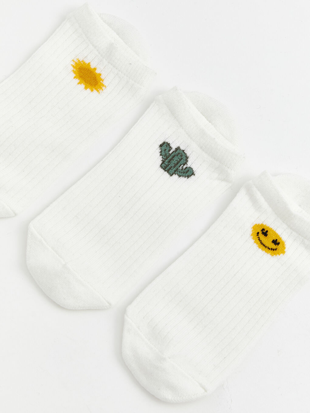 Ekru Desenli Kadın Patik Çorap 3'lü-1