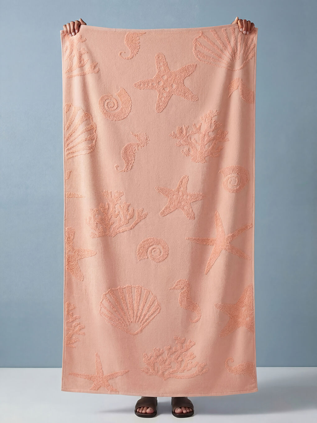 Pembe Deniz Kabuğu Desenli Plaj Havlusu 70x140 cm-1