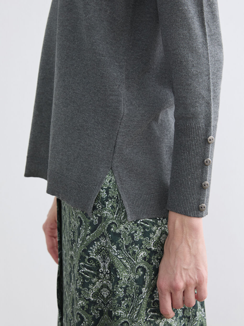 Antrasit Bisiklet Yaka Kadın Triko Kazak-2