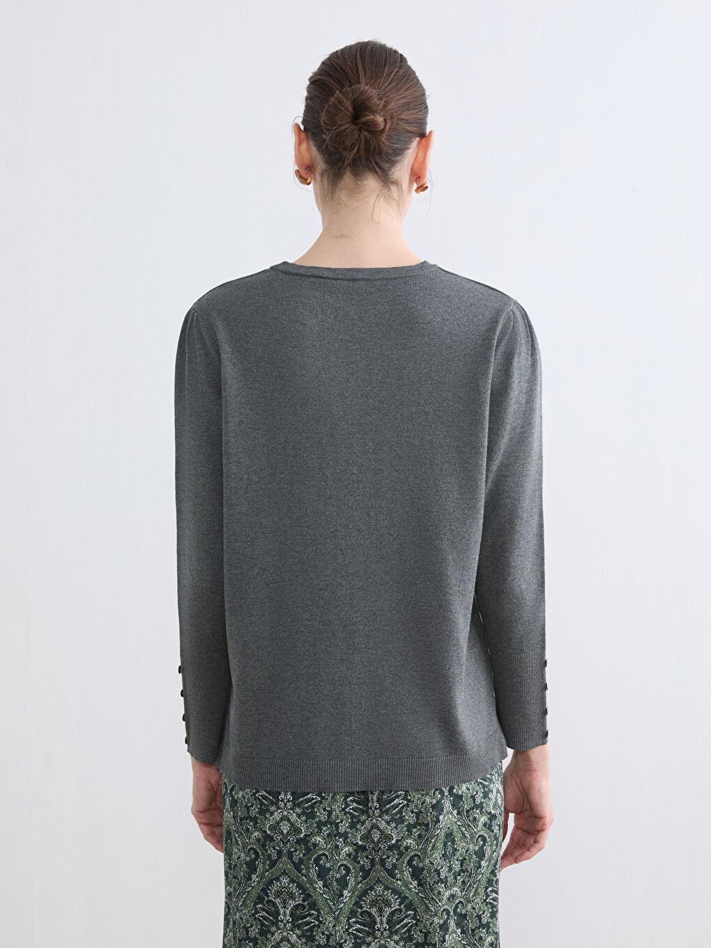 Antrasit Bisiklet Yaka Kadın Triko Kazak-3