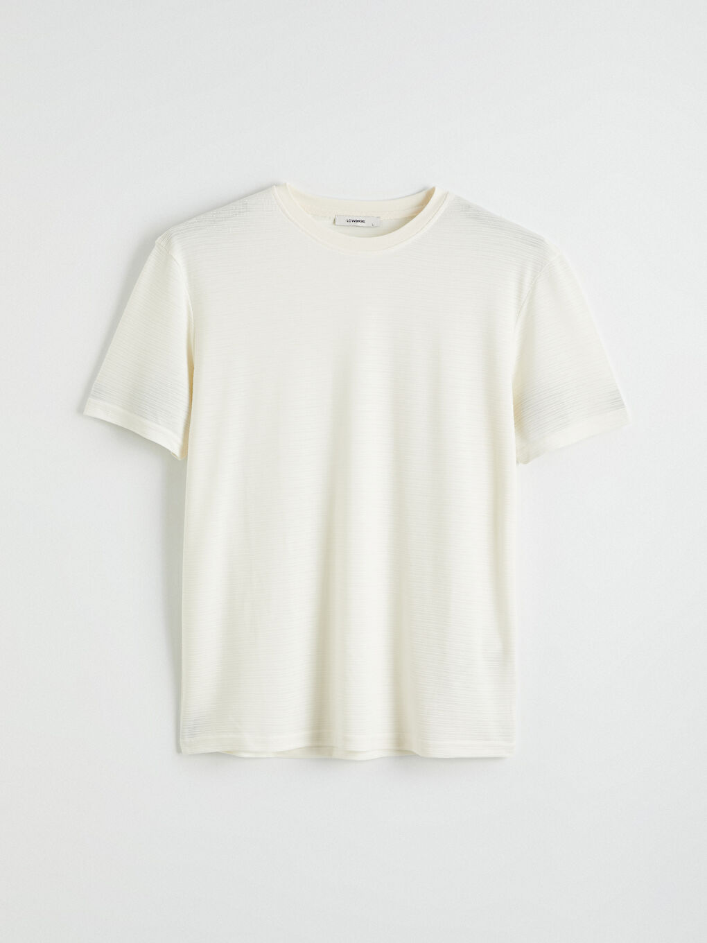 Ekru Bisiklet Yaka Penye Erkek Tişört-4