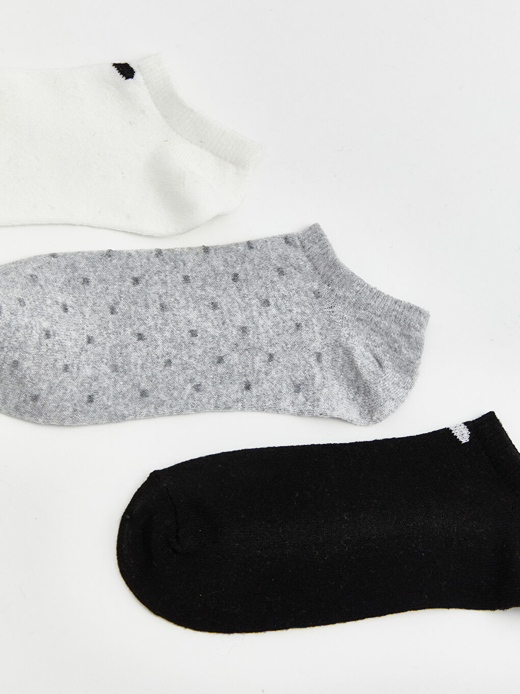 Ekru Desenli Kadın Sneaker Çorap 3'lü-2