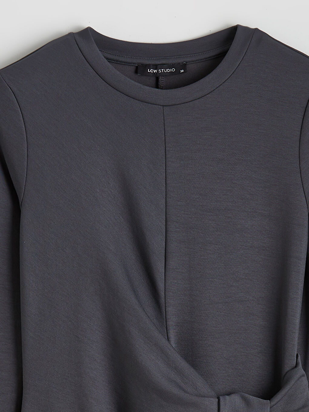 Gri Bisiklet Yaka Bağlamalı Elbise-5