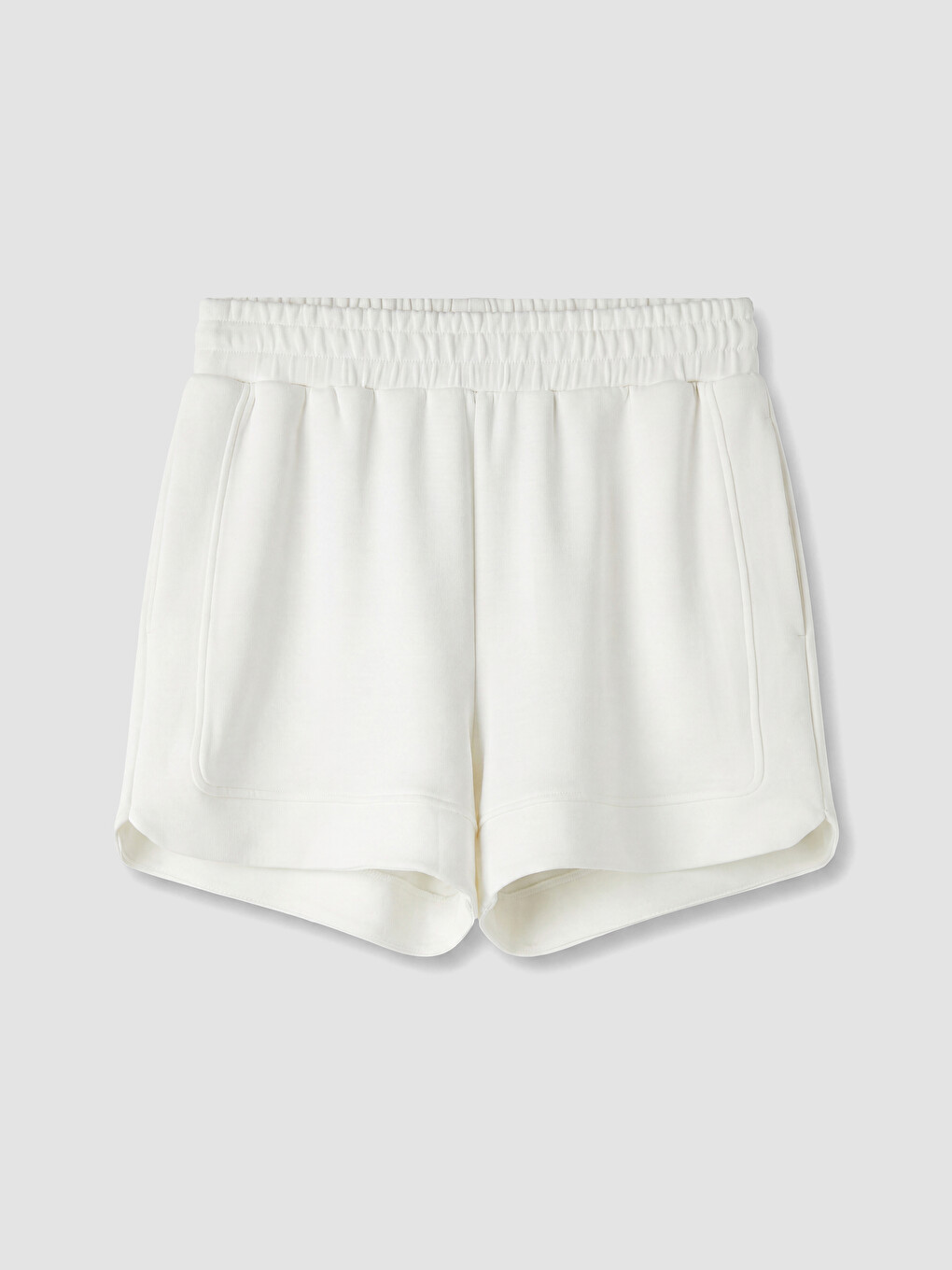 Beyaz Beli Lastikli Modal Karışımlı Kadın Spor Şort-4