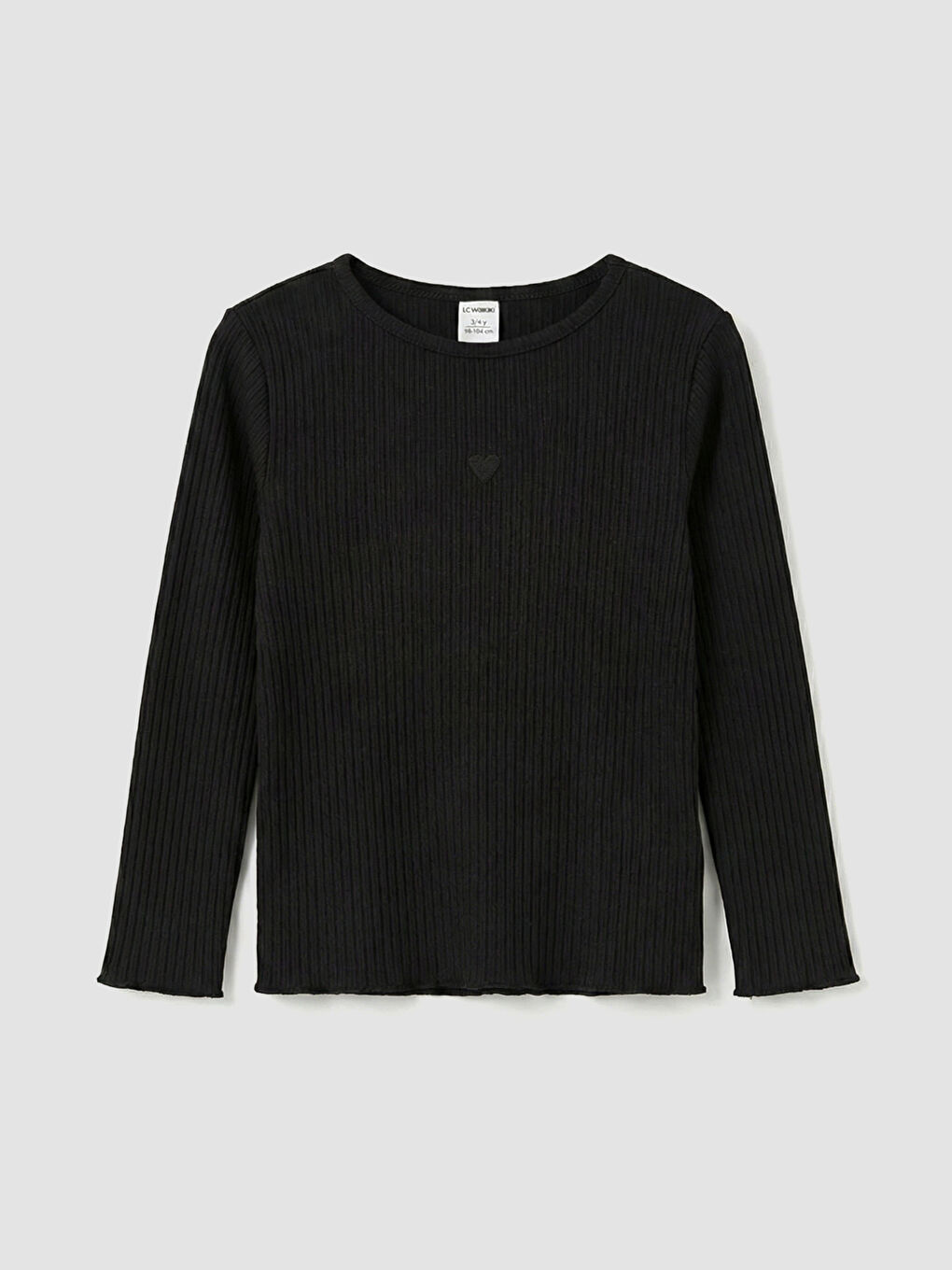 Siyah Bisiklet Yaka Kalp Nakışlı Kız Çocuk Tişört	