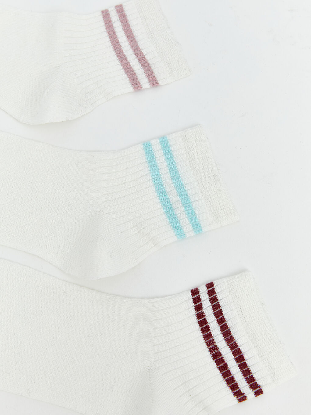 Beyaz Çizgili Kadın Soket Çorap 3'lü-1