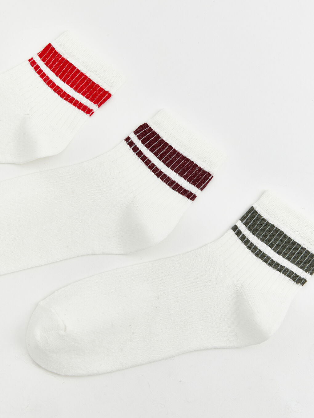 Beyaz Çizgili Kadın Soket Çorap 3'lü-1