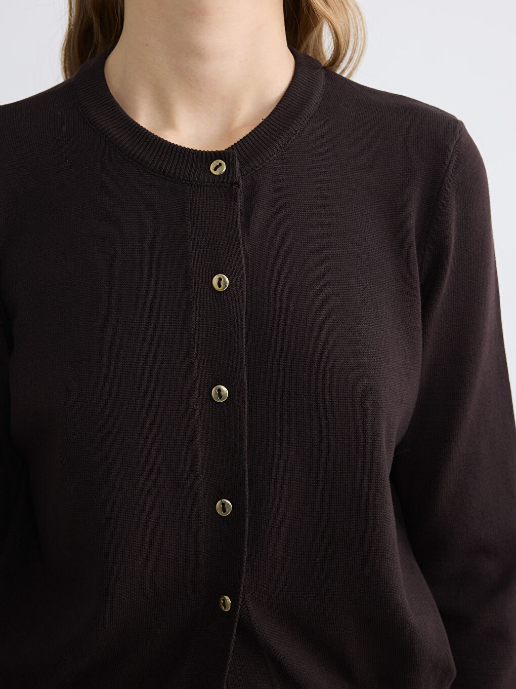 Kahverengi Bisiklet Yaka Fitilli Kadın Triko Hırka-2