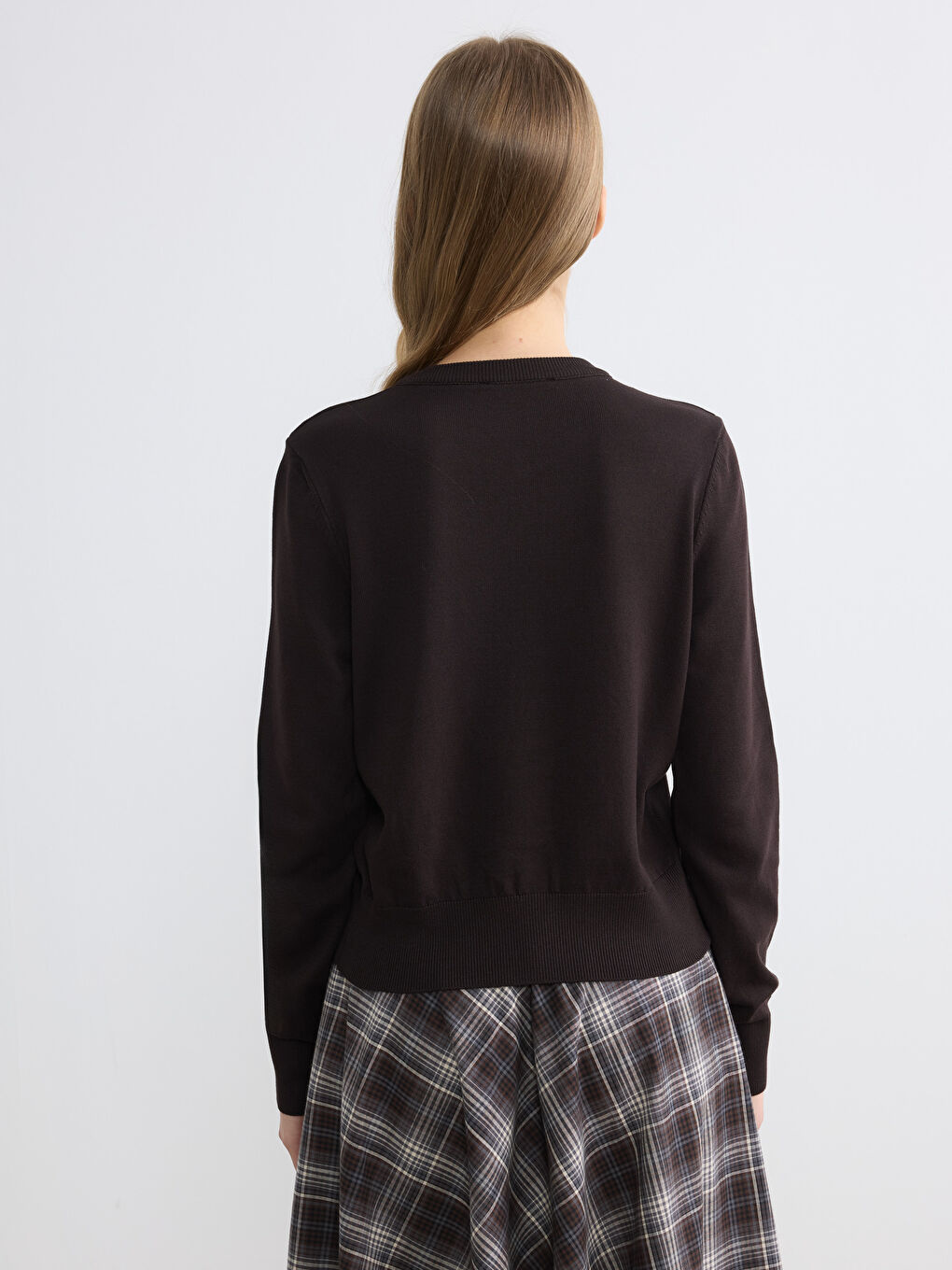 Kahverengi Bisiklet Yaka Fitilli Kadın Triko Hırka-3