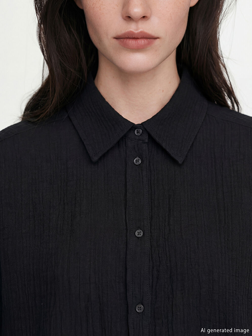 Siyah Dokulu Oversize Müslin Kadın Gömlek-2