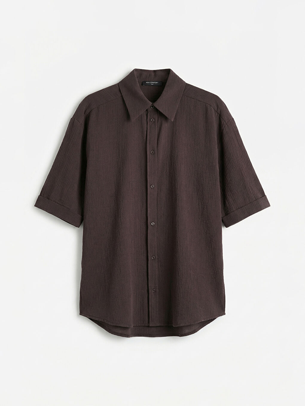 Kahverengi Dokulu Oversize Müslin Kadın Gömlek-5