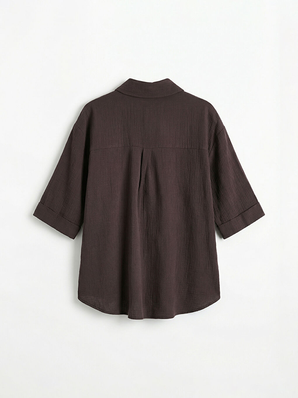 Kahverengi Dokulu Oversize Müslin Kadın Gömlek-6