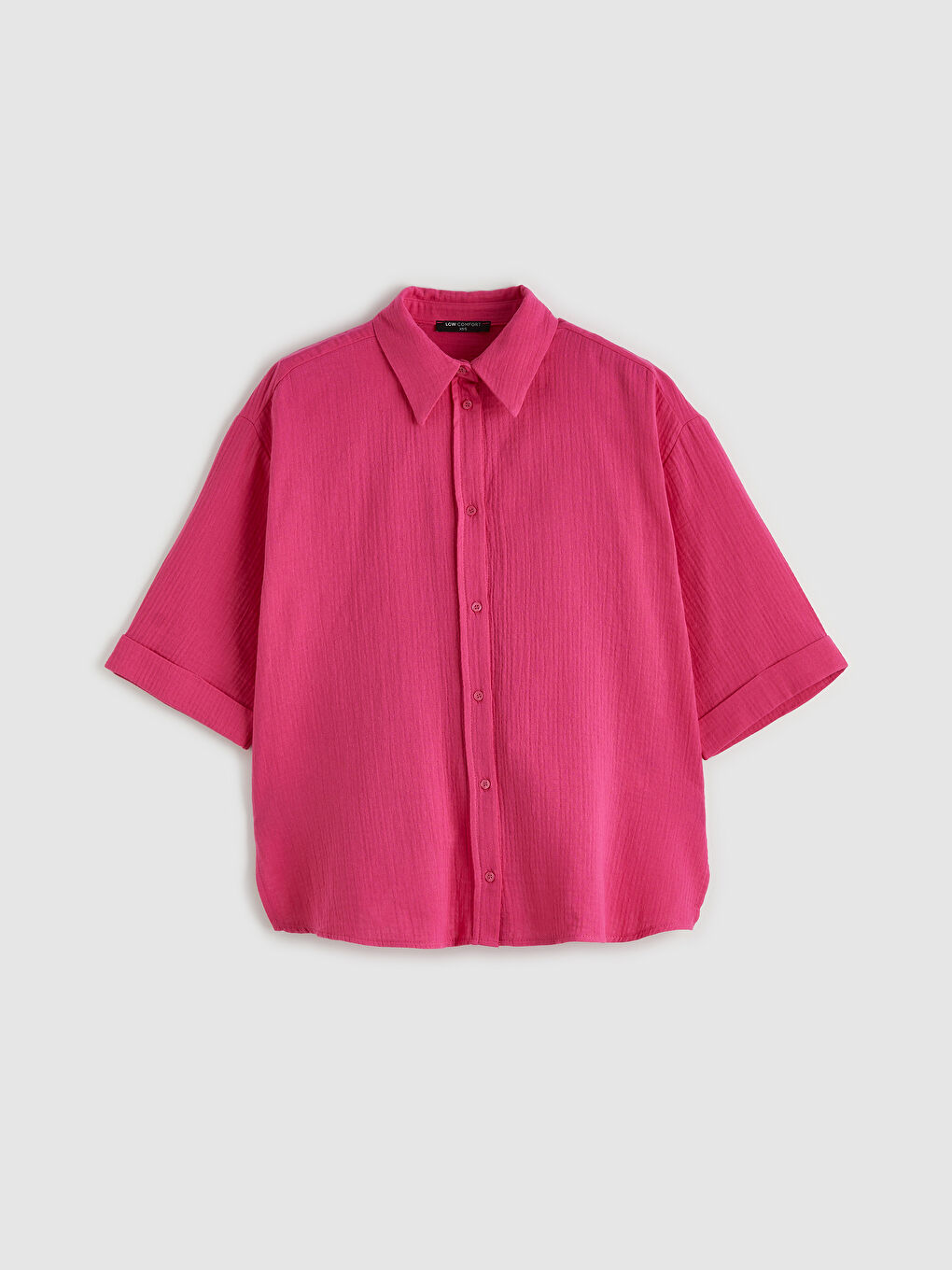 Fuşya Dokulu Oversize Müslin Kadın Gömlek-4