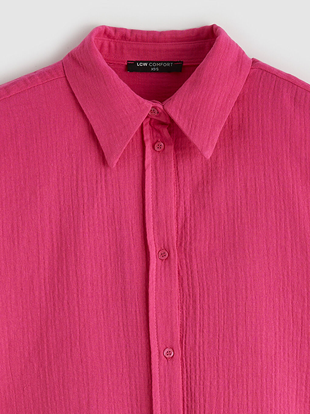 Fuşya Dokulu Oversize Müslin Kadın Gömlek-5