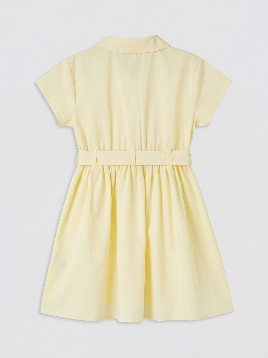 Sarı Gömlek Yaka Kız Çocuk Poplin Elbise ve Kemer-1