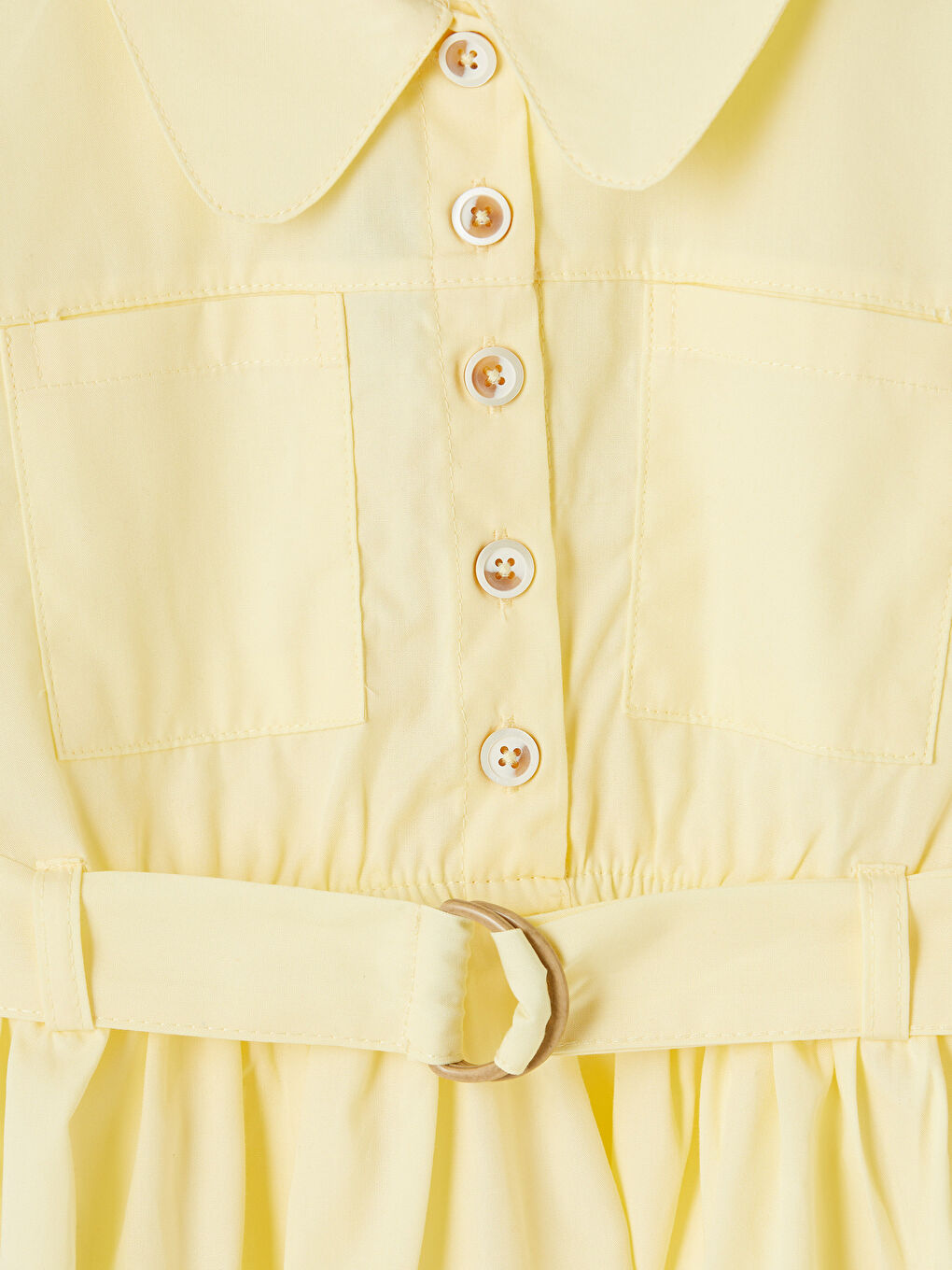Sarı Gömlek Yaka Kız Çocuk Poplin Elbise ve Kemer-2