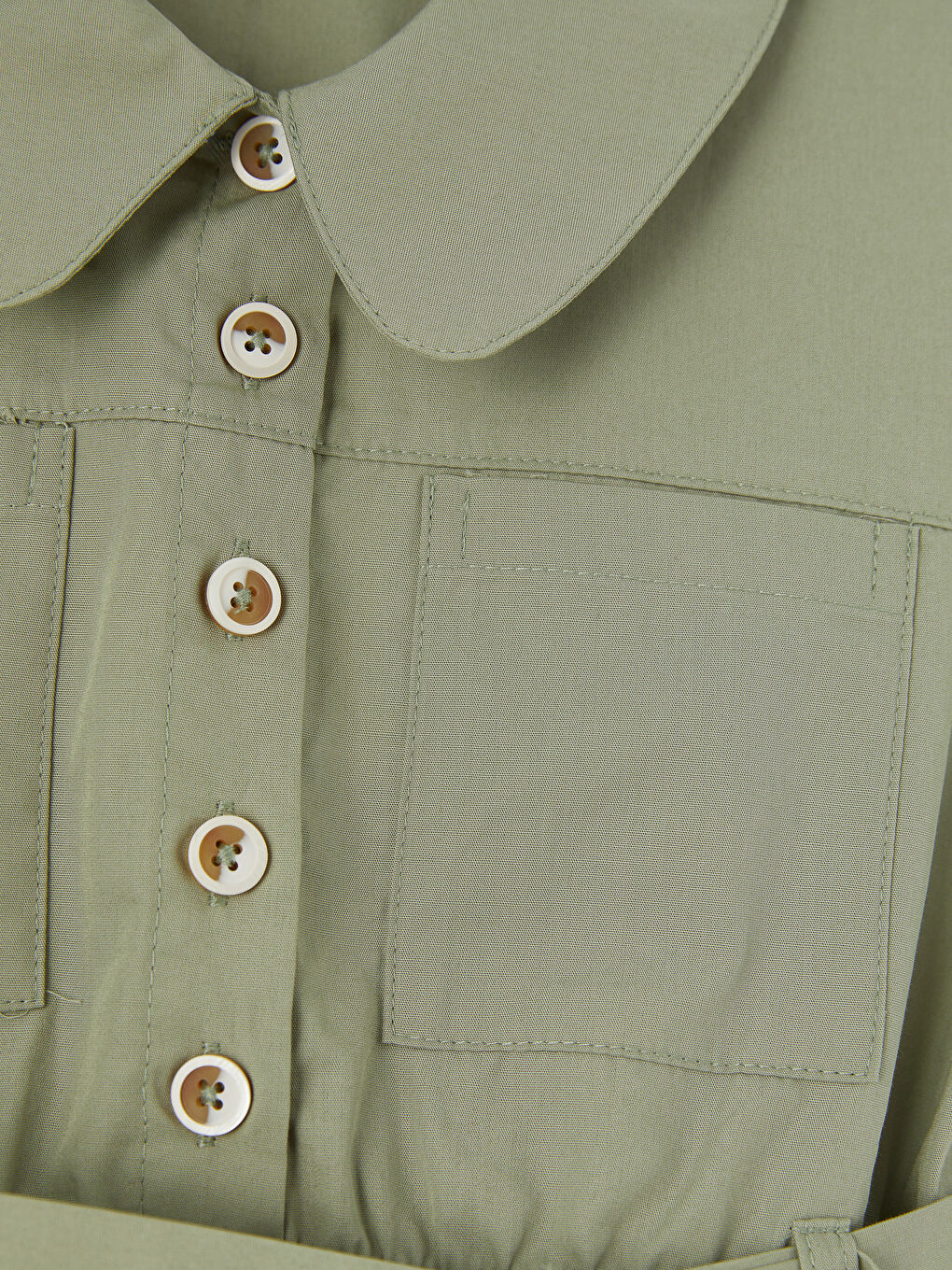 Yeşil Gömlek Yaka Kısa Kollu Kız Çocuk Poplin Elbise-2