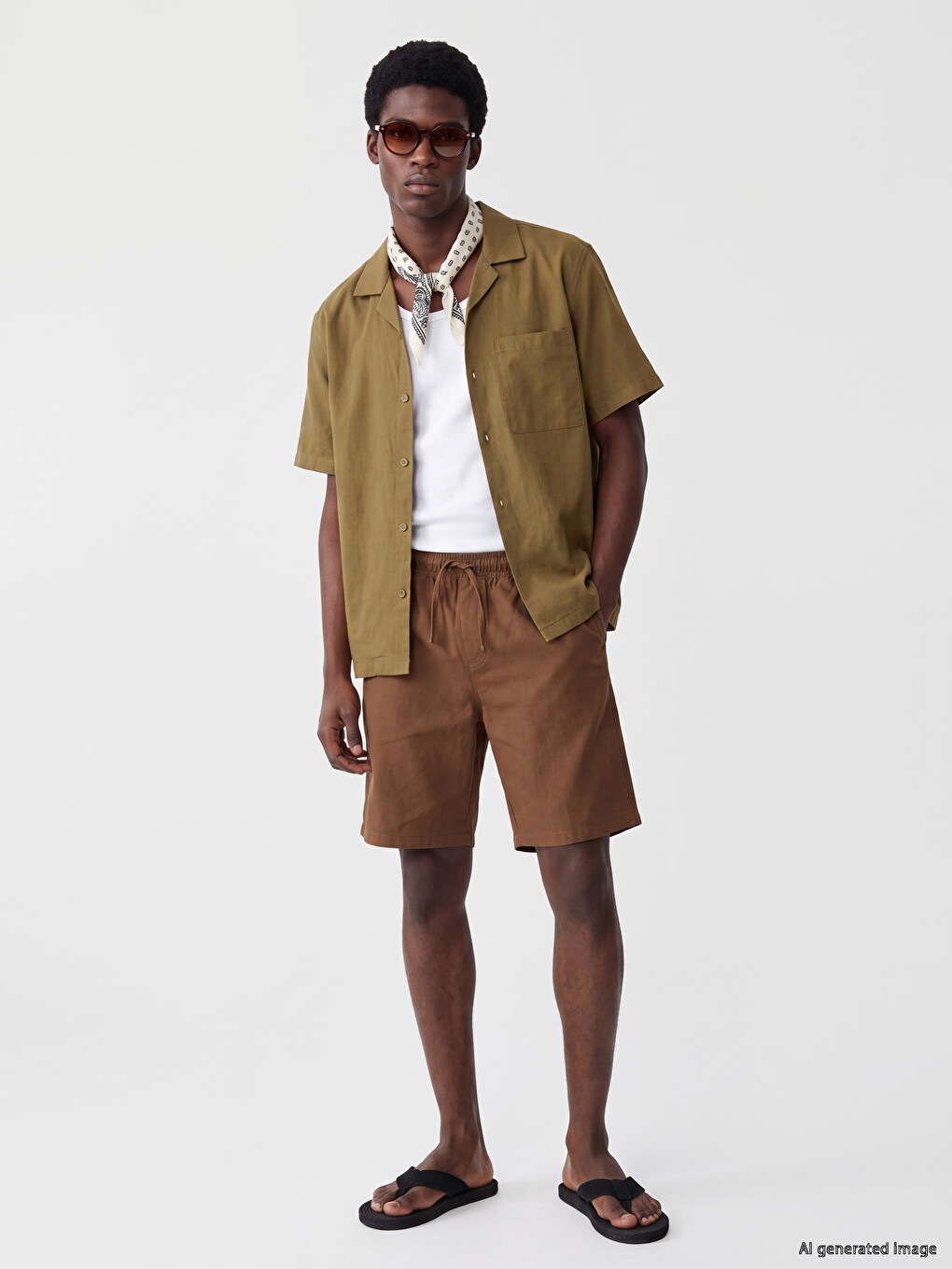 Regular Fit Linen-look Men's Shorts-1