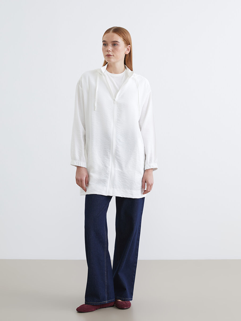 Ekru Kapüşonlu Kadın Tunik-1