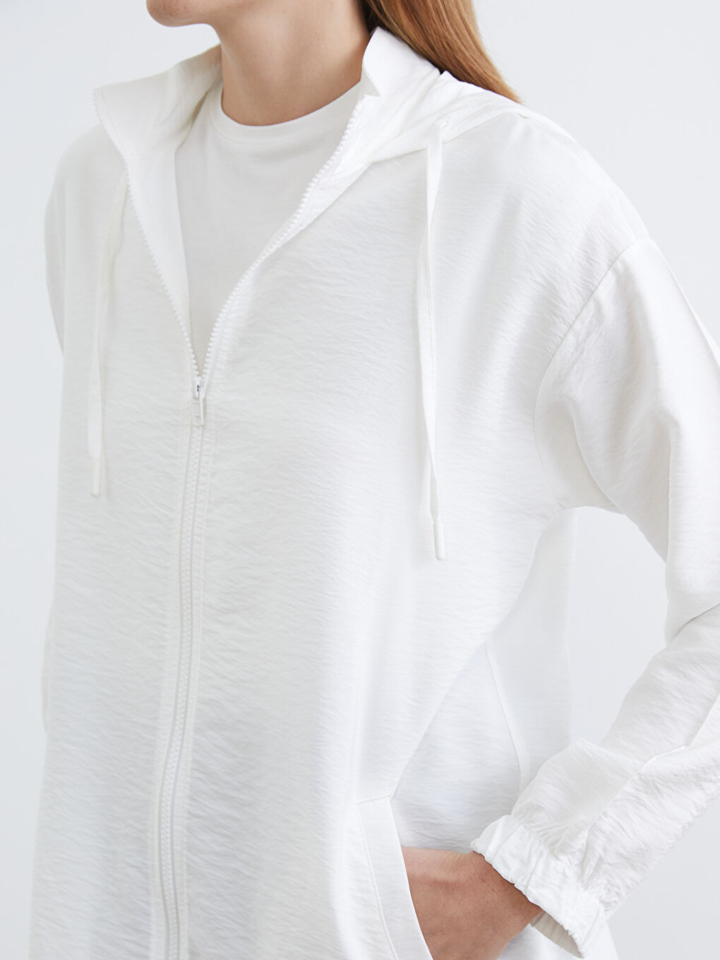 Ekru Kapüşonlu Kadın Tunik-2