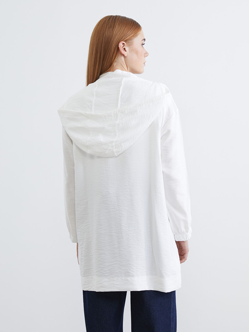 Ekru Kapüşonlu Kadın Tunik-3