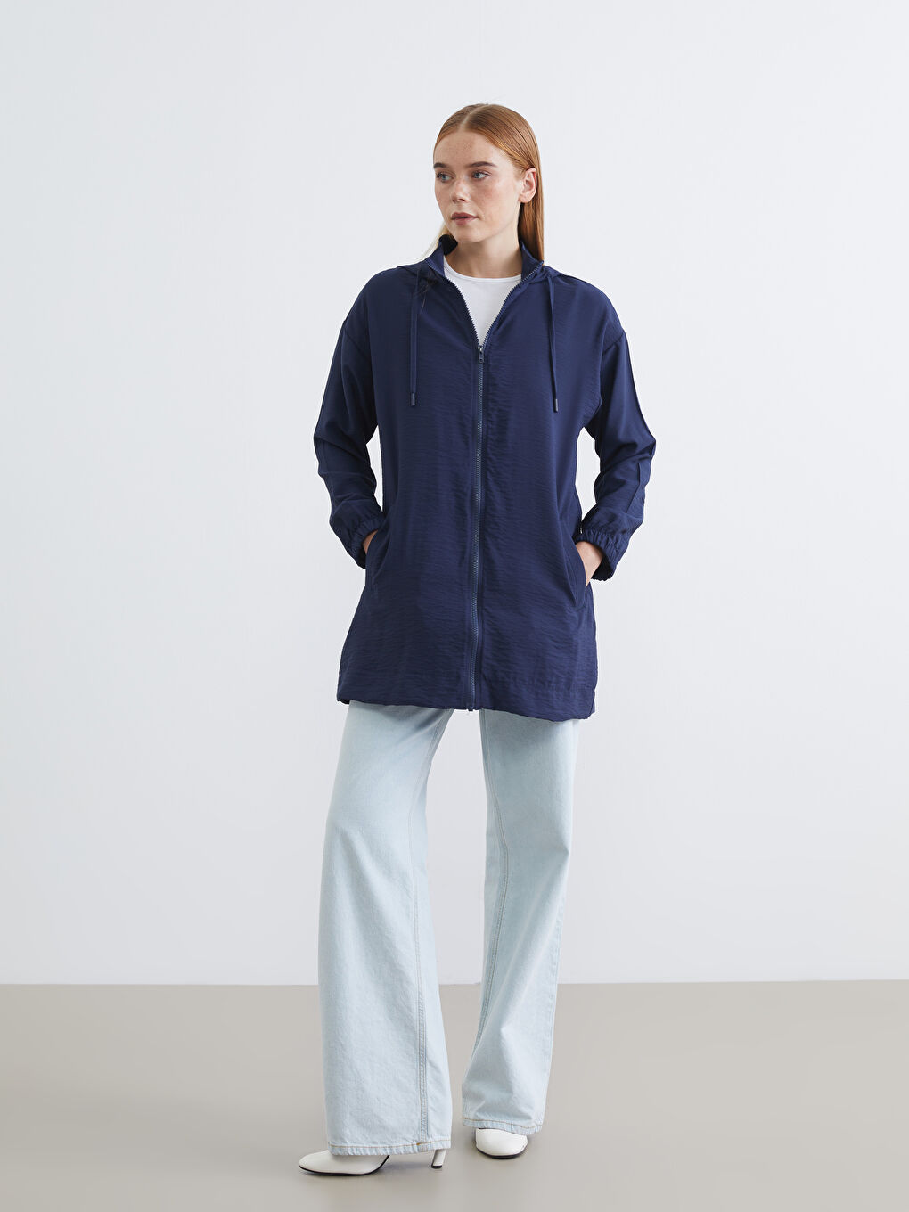 Lacivert Kapüşonlu Kadın Tunik-1