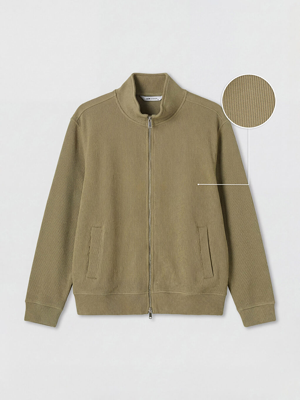 Kahverengi Dik Yaka Erkek Fermuarlı Sweatshirt