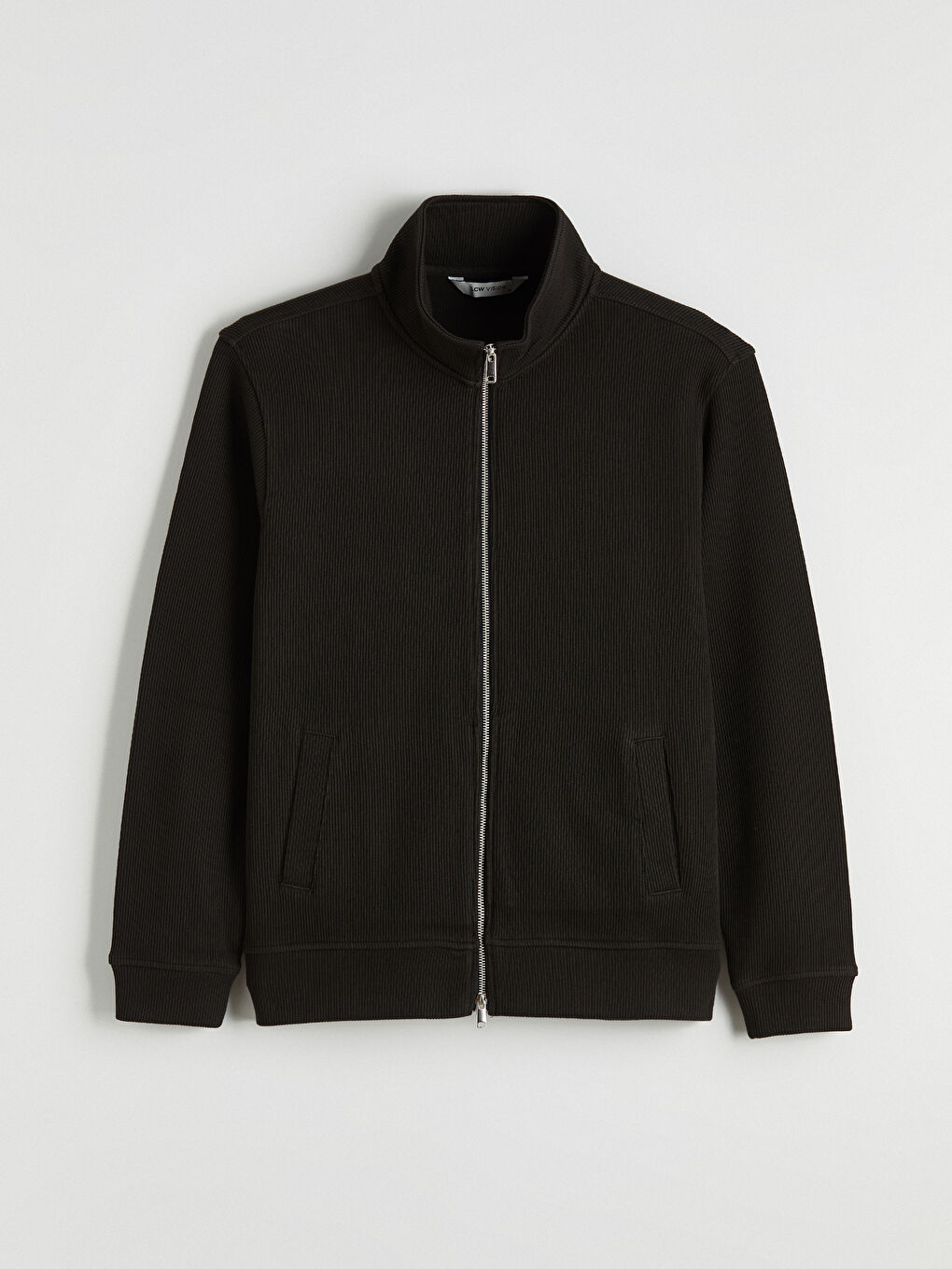 Kahverengi Dik Yaka Erkek Fermuarlı Sweatshirt