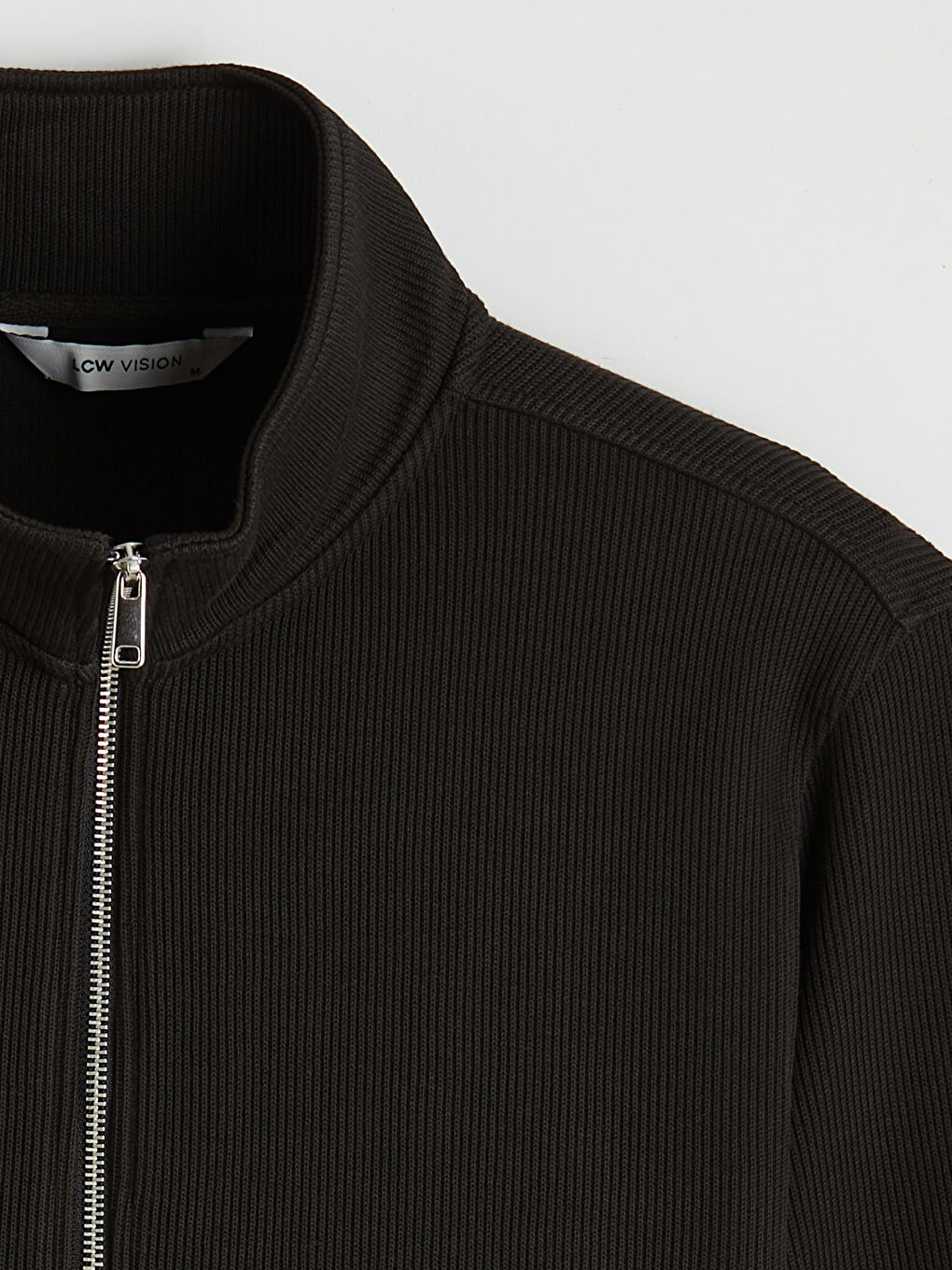 Kahverengi Dik Yaka Erkek Fermuarlı Sweatshirt-1