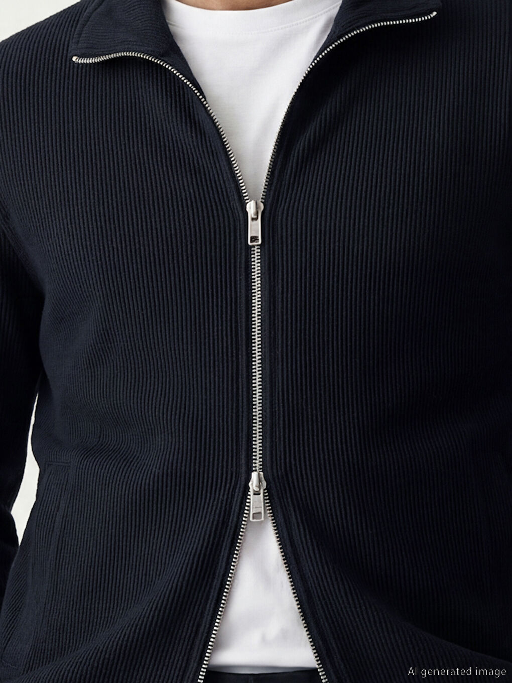 Lacivert Dik Yaka Erkek Fermuarlı Sweatshirt-2