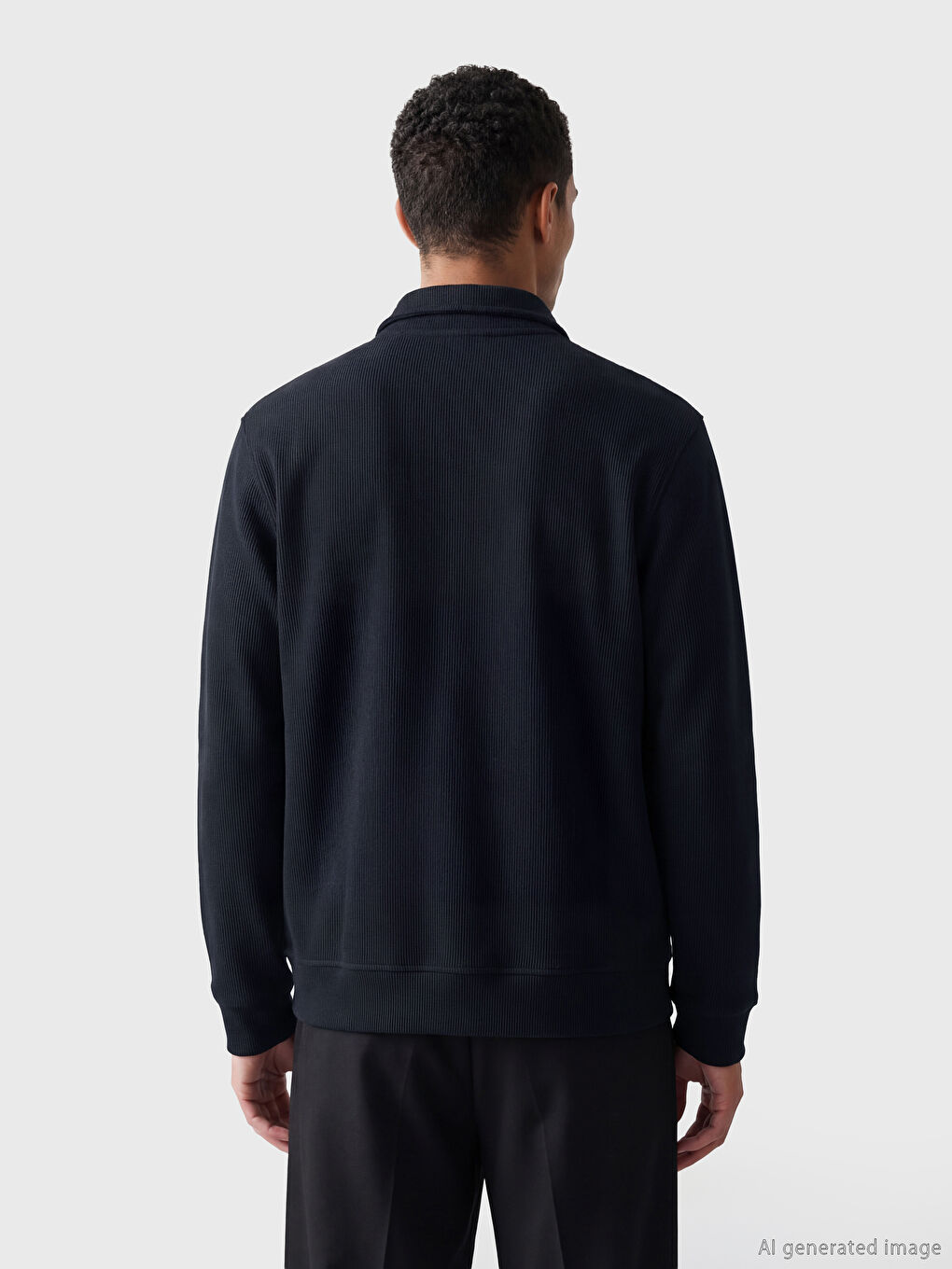 Lacivert Dik Yaka Erkek Fermuarlı Sweatshirt-3