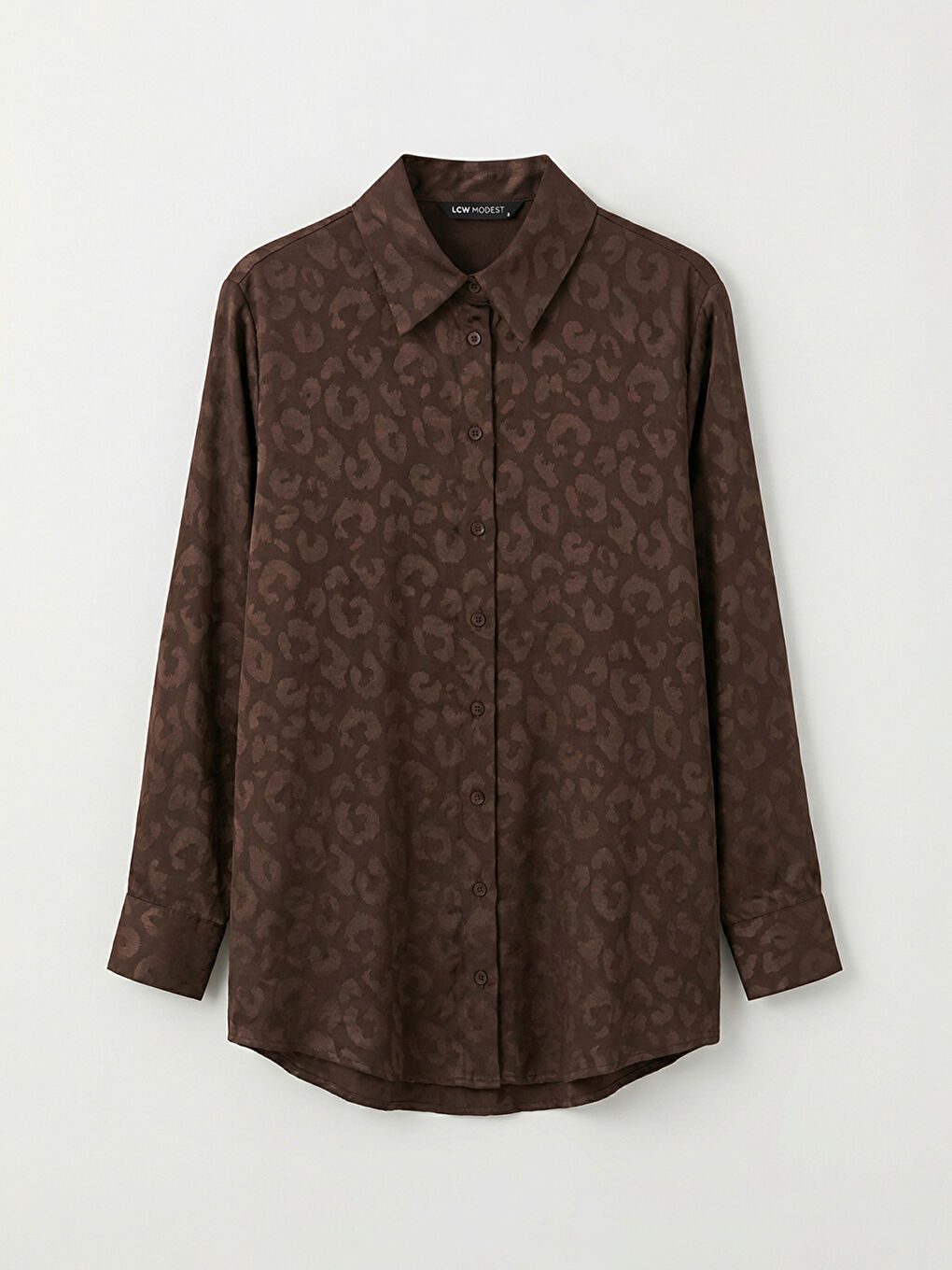 Kahverengi Desenli Saten Kadın Gömlek Tunik-4