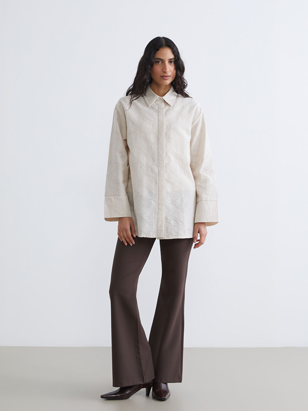 Ekru Nakışlı Kadın Gömlek Tunik-1