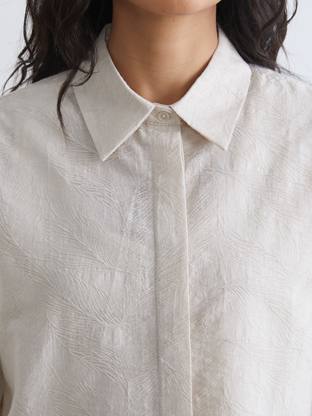 Ekru Nakışlı Kadın Gömlek Tunik-2