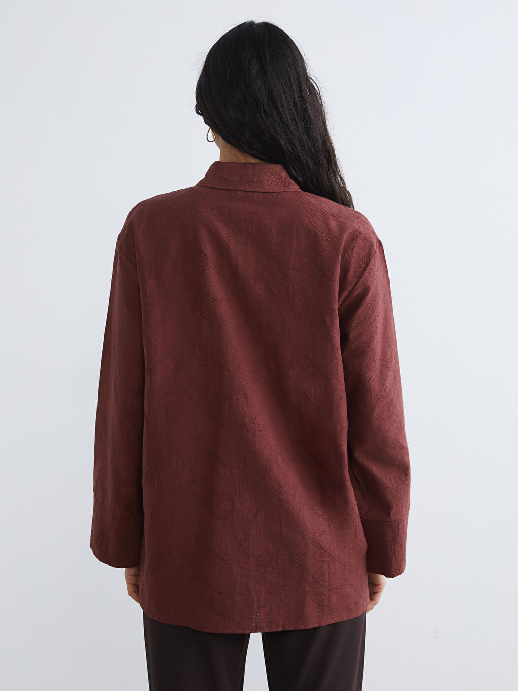 Kahverengi Nakışlı Kadın Gömlek Tunik-3