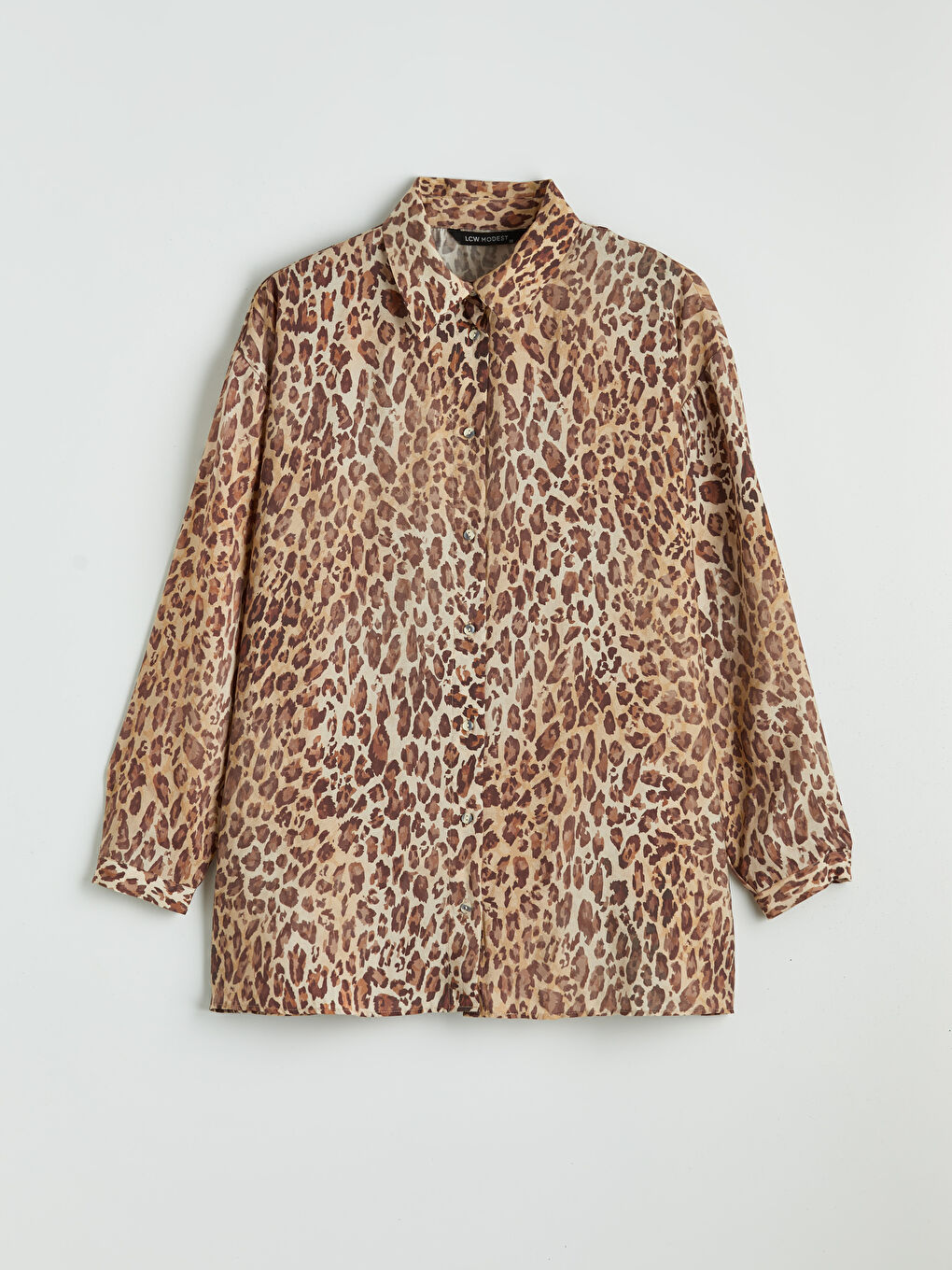 Kahverengi Leopar Desenli Kadın Gömlek Tunik
