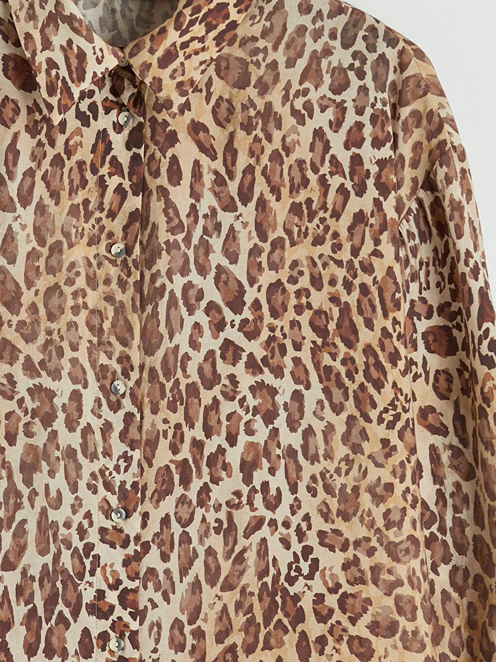 Kahverengi Leopar Desenli Kadın Gömlek Tunik-1