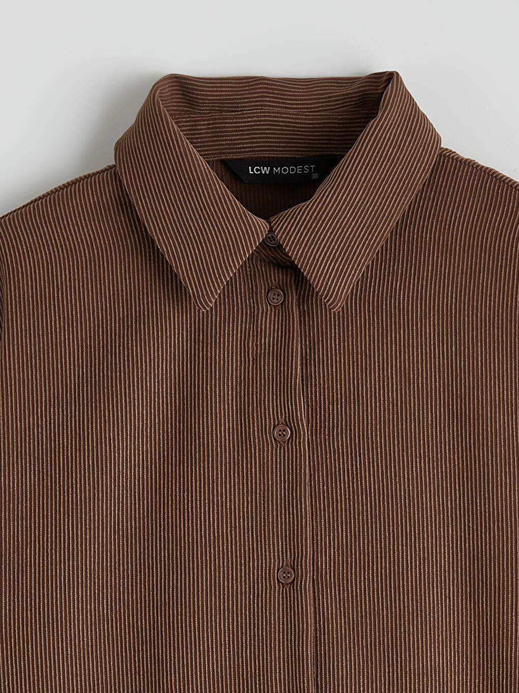 Kahverengi Kadın Fitilli Kadife Gömlek Tunik-1