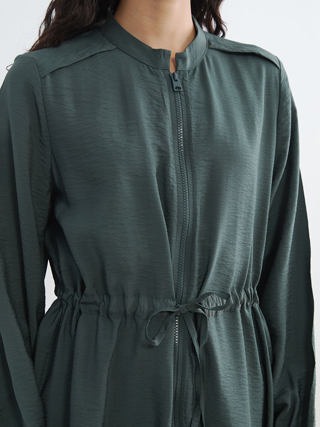 Yeşil Hakim Yaka Beli Büzgülü Kadın Tunik-2