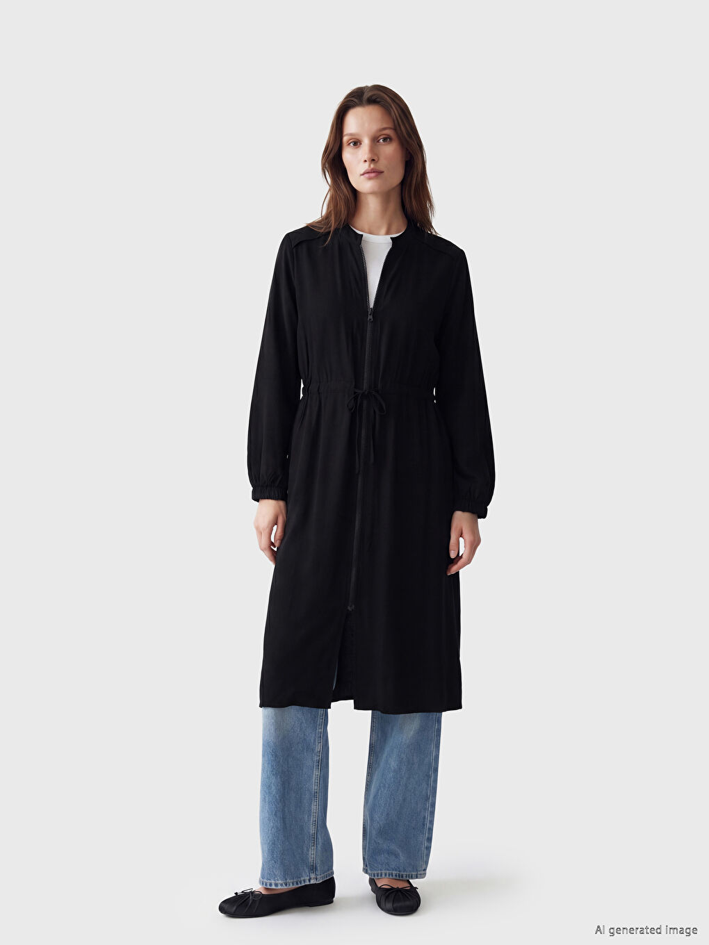 Grandad Collar Waist Shirred Women's Tunic