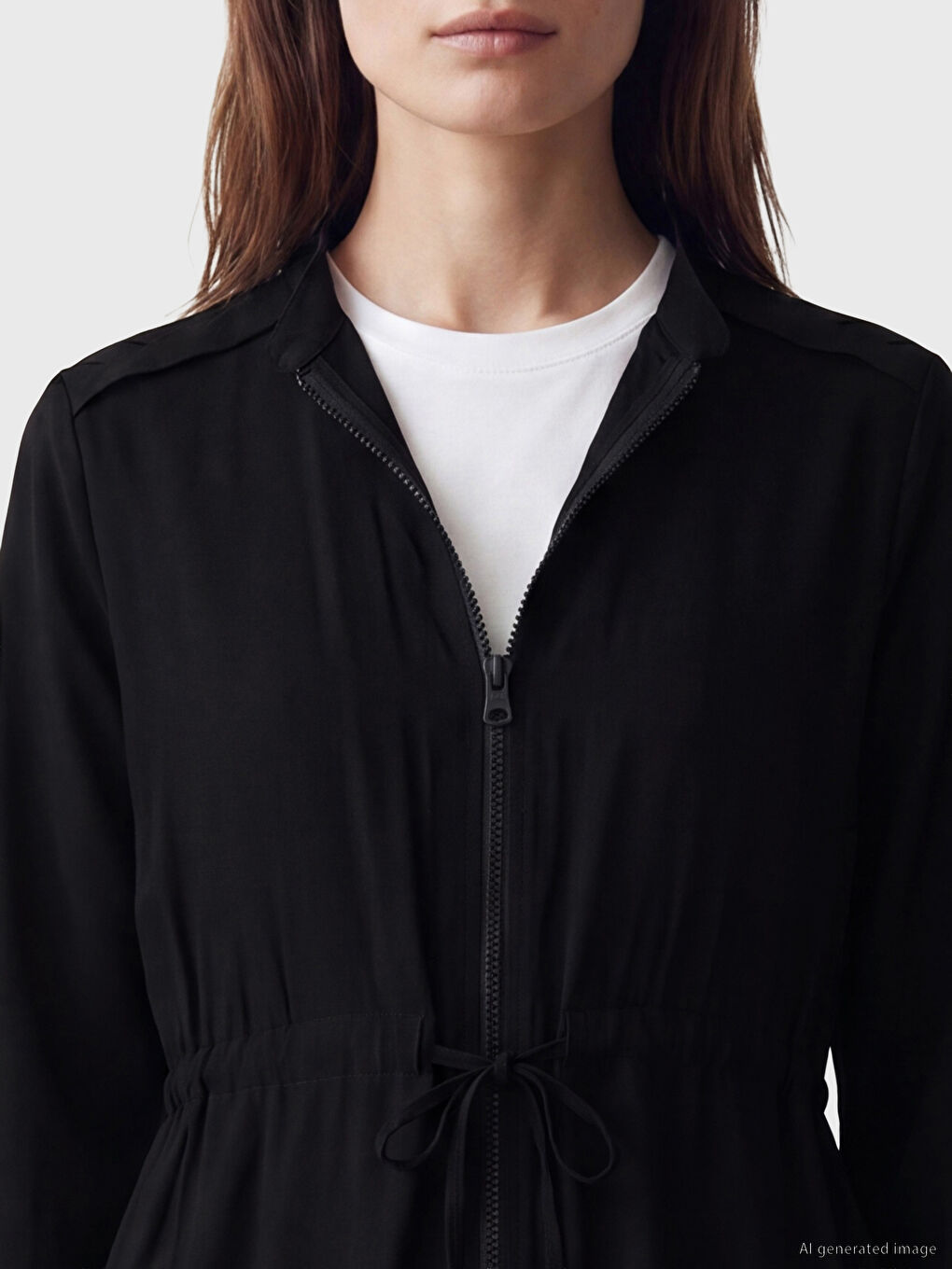 Grandad Collar Waist Shirred Women's Tunic-2