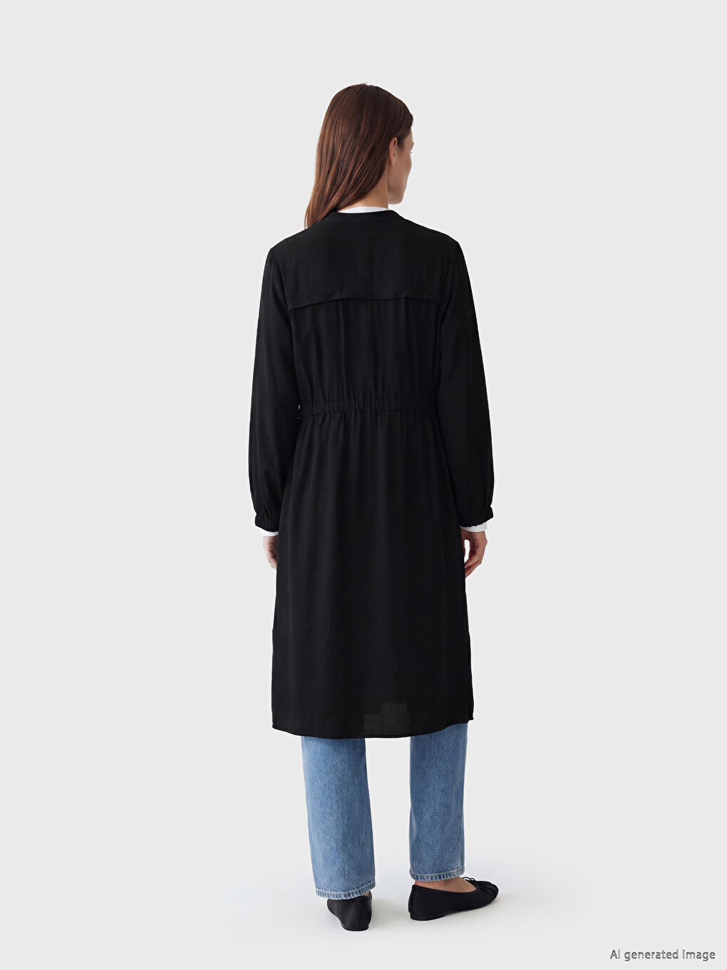 Grandad Collar Waist Shirred Women's Tunic-3