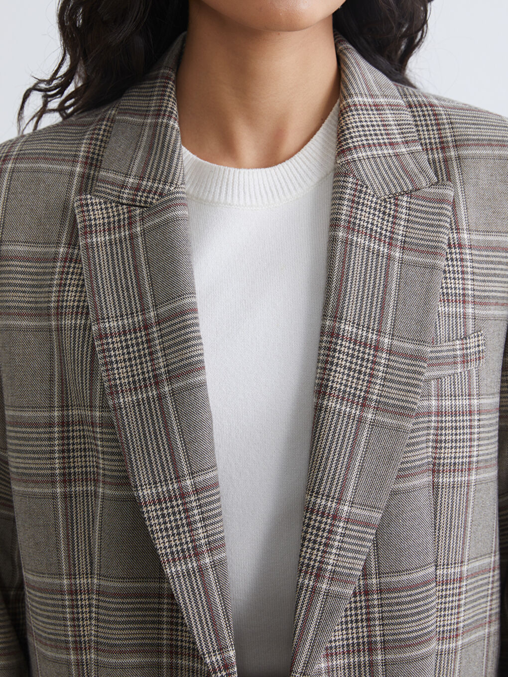 Kahverengi Ekose Kadın Blazer Ceket-2