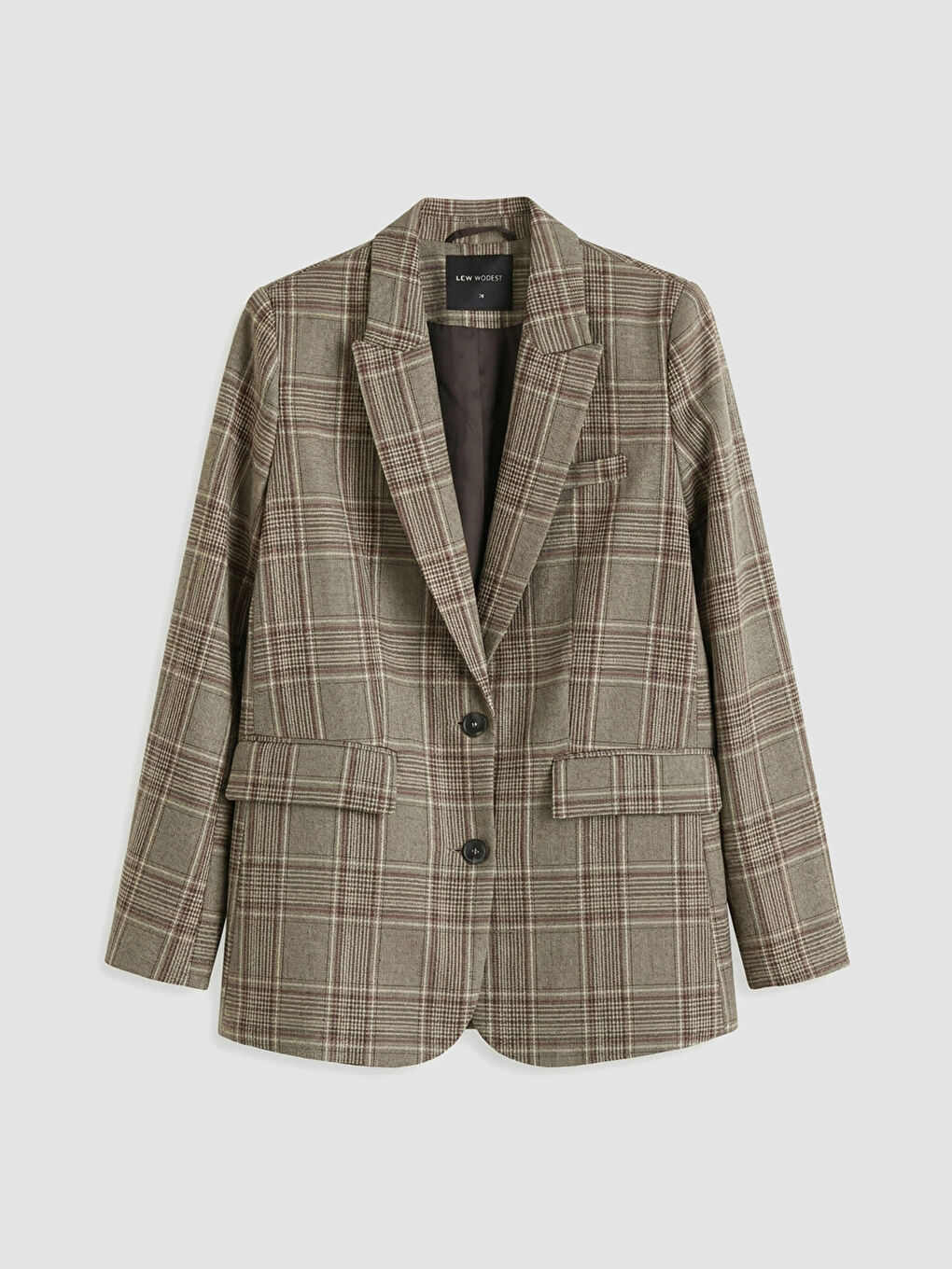 Kahverengi Ekose Kadın Blazer Ceket